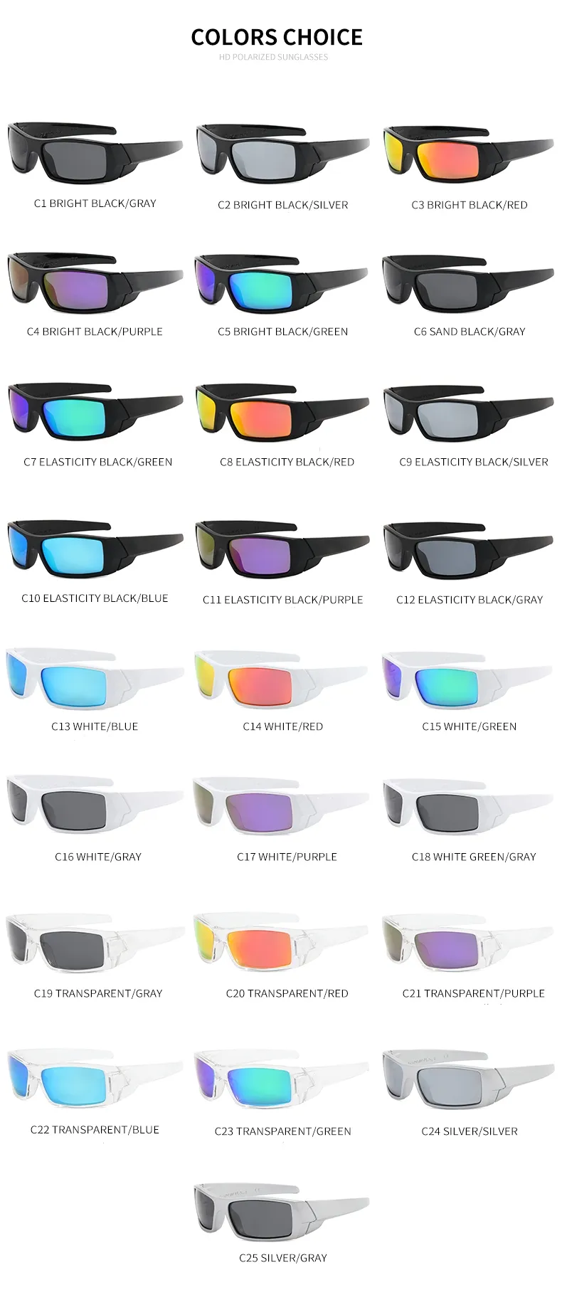 Lunettes de soleil de sport polarisées Hommes Femmes Cyclisme Lunettes d'équitation Vélo Lunettes de soleil Sport Lunettes carrées Protection UV 25 couleurs 2024