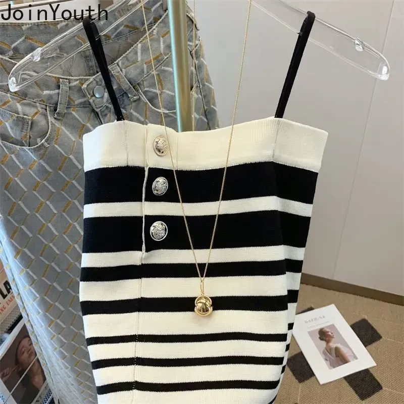 Camis Fashion Striped Tank Ostroć damska pojedyncza piersi kamizelka backeless kamizelki uprawne kamizelki koreańskie letnie seksowne camis y2k top ropa mujer