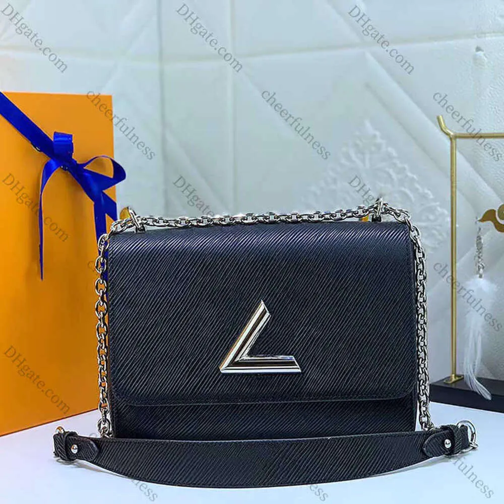 Wysokiej jakości skręt dżinsowy designerka epi designerka dla kobiet worki na ramię v łańcuch klapy zamka Hans skręca kobieta crossbody torda lady pochette torby średniej wielkości czarny