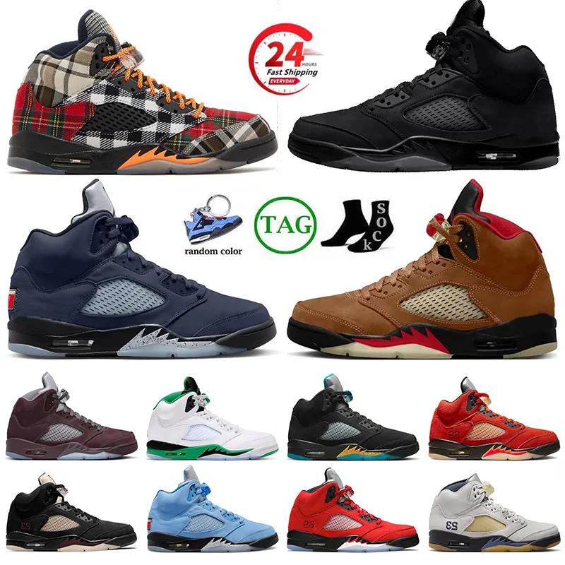 2024 Najwyższej jakości Jumpman 5s Black Cat Basketball Buty 5 trampki Rozmiar 13 Zdjęcie Pył Plaid Muzlin Olive Und Aqua Georgetown Men Kobiety Buty na zewnątrz