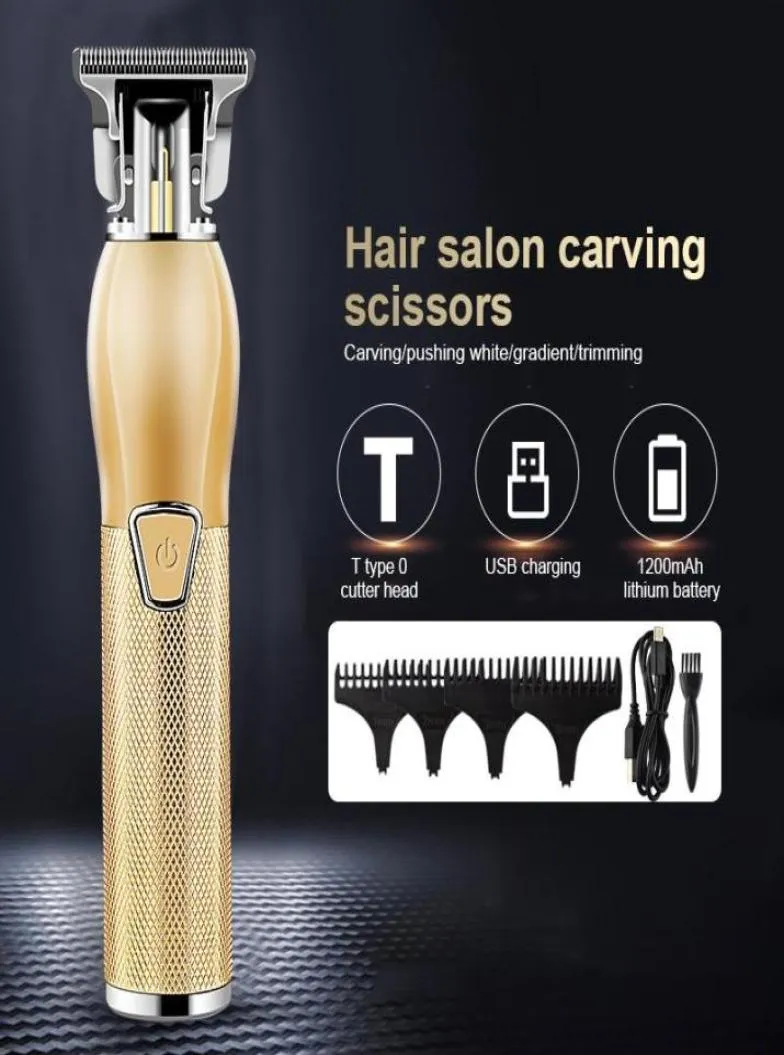 Máquina de cortar cabelo profissional barbeiro cortador de corte recarregável navalha aparador ajustável sem fio borda metal para men8877338