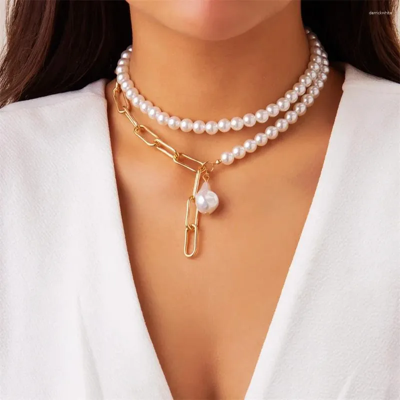 Boho Vintage Multilayer Baroque Artificial Pearl Punk Chain Choker Necklace for Women