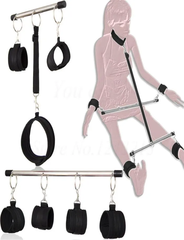 Bondage con barra di metallo per manette sexy Polsini alla caviglia unisex Restraint BDSM Schiavo Costumi Cosplay Prodotti erotici per adulti Y7369910