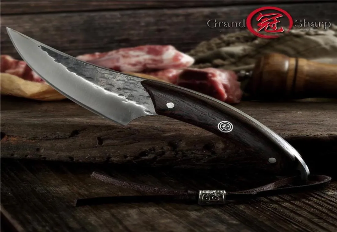 Coltello per disosso Grandsharp Forgiato a mano Coltello da cucina per chef BBQ Strumento di sopravvivenza per campeggio all'aperto Coltello da caccia forgiato Fodero in pelle5898120