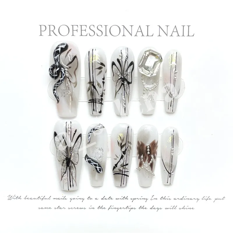 Hand made False Nails Metal magic mirror Punk style nail Y2k Nails Elegant Nails XS S M L size