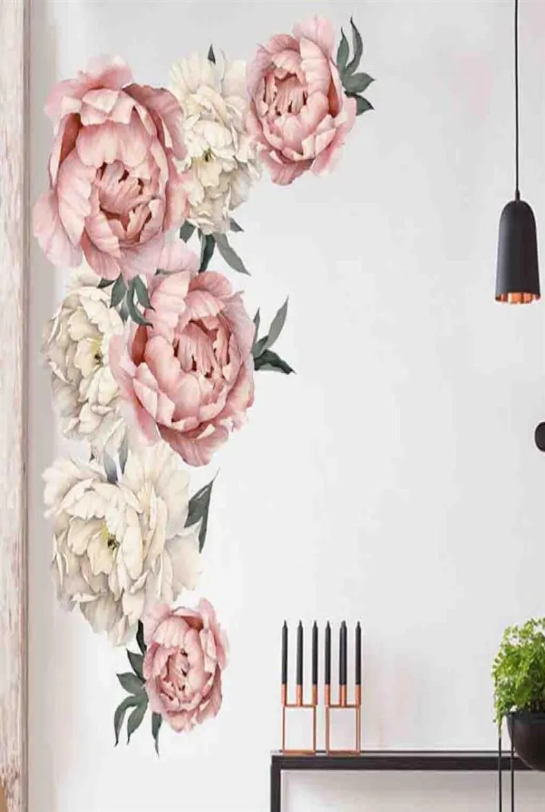 Pivoine Rose fleurs autocollant mural Art pépinière stickers enfants chambre décor à la maison cadeau décorations murales salon Stickers200U8613239