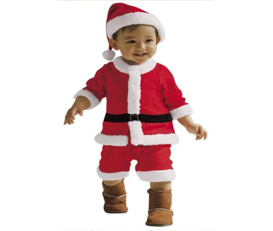 Spädbarnsflickor Julutrustning Småbarn Santa Claus Costume Set Kids Xmas Party Cosplay Dress with Hat Set For Girls Boys9804696