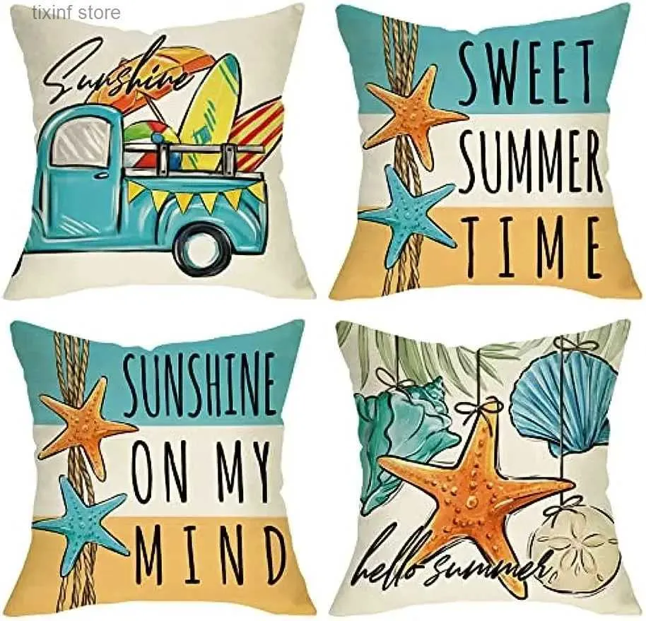 Pillow Case Hello summer beach coastal decoration case sunshine starfish home decoration ocean seasonal sofa cushion cover T240309