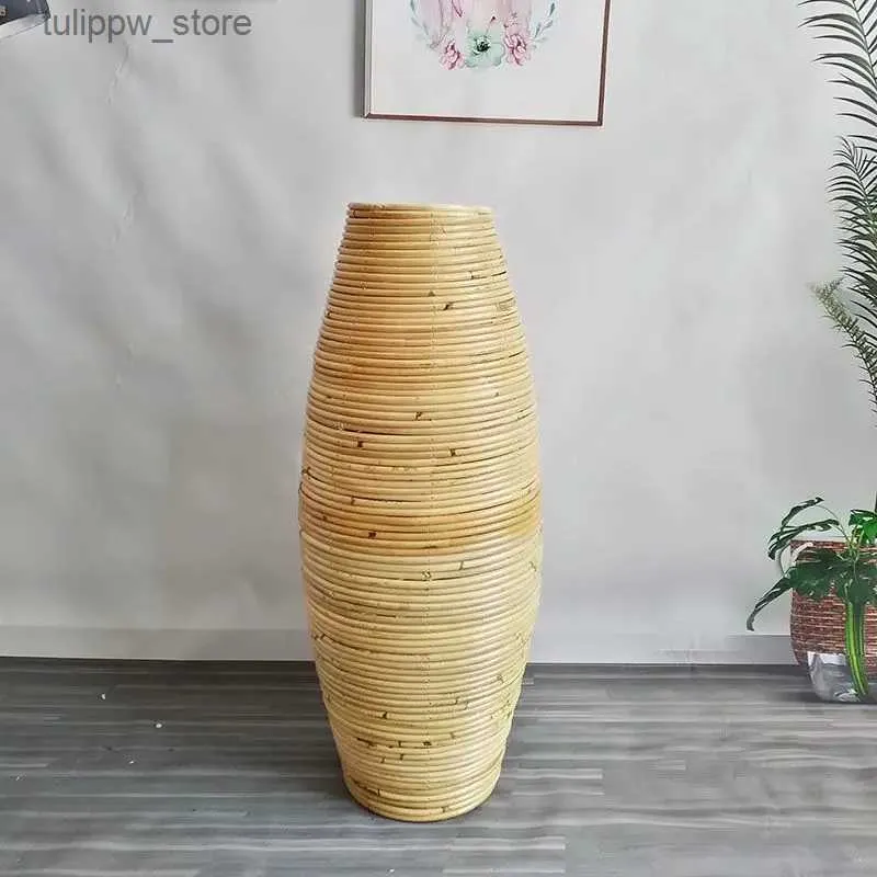 Vases 30-40cm Height Indonesian Rattan Vase Handmade Weaving Cane Ins Style Floor Vase Window Decoration Living Room Furnishings L240309