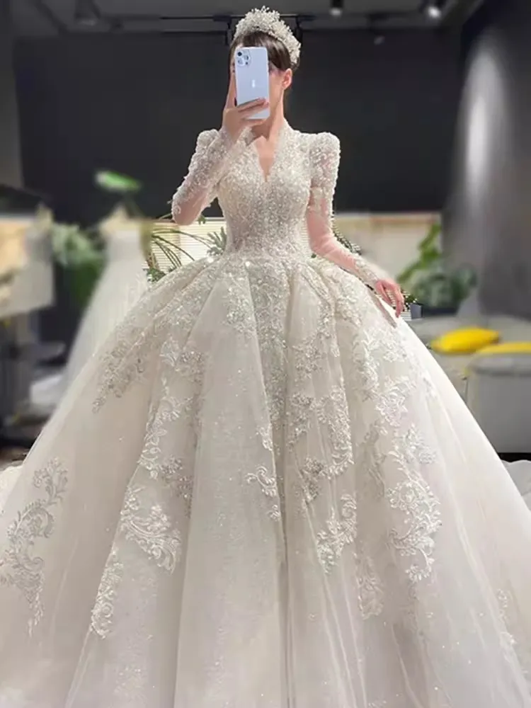 Dubai lüks bir çizgi gelinlik dizisi artı boyutu şapel tren sevgilim vestido de novia aplike gelinlik özel yapılmış