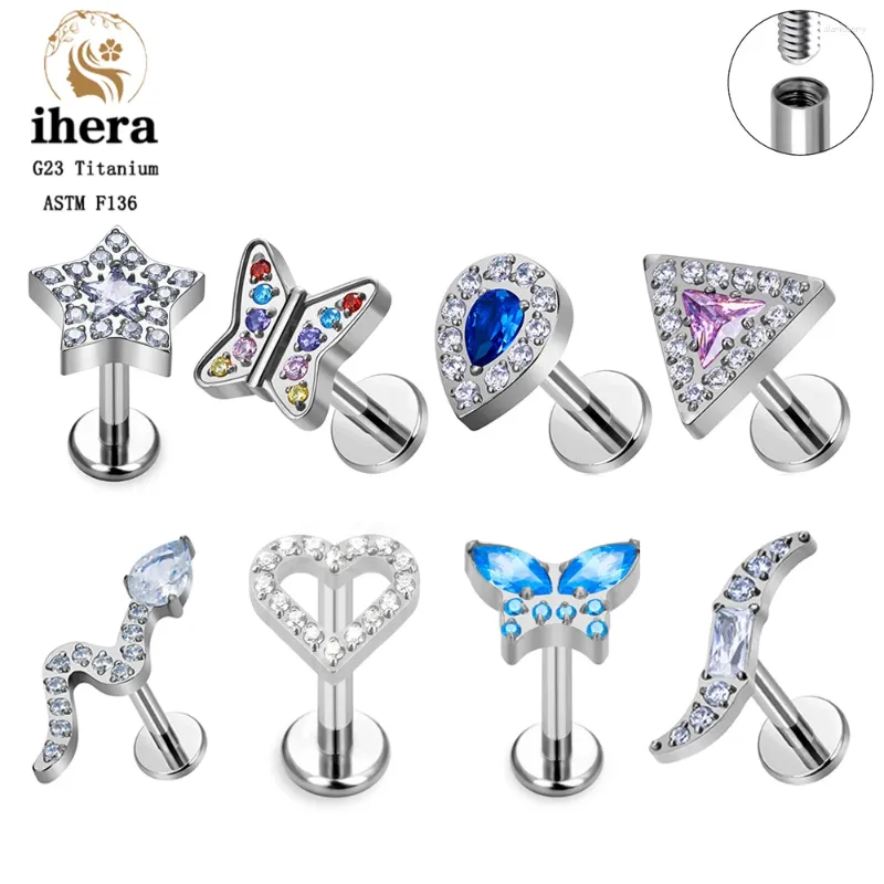 Stud Oorbellen G23 Titanium Vlinder Hartvorm Piercing Oor 16G CZ Tragus Kraakbeen Helix Conch Pierc Vrouwen Lichaam sieraden