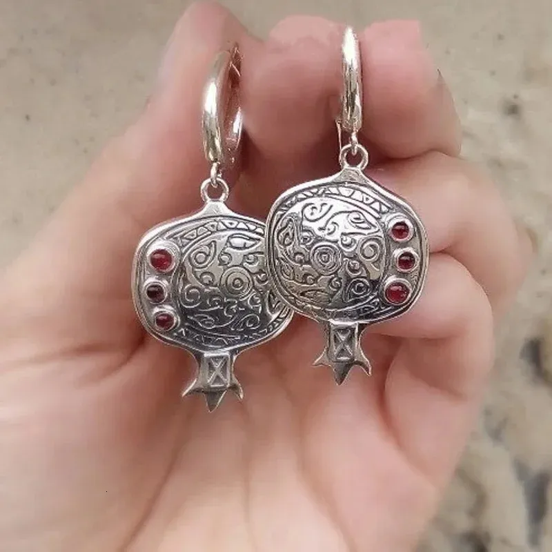 Vintage smycken silver färg granat handgjorda multi sten dingle örhängen för kvinnor 240305