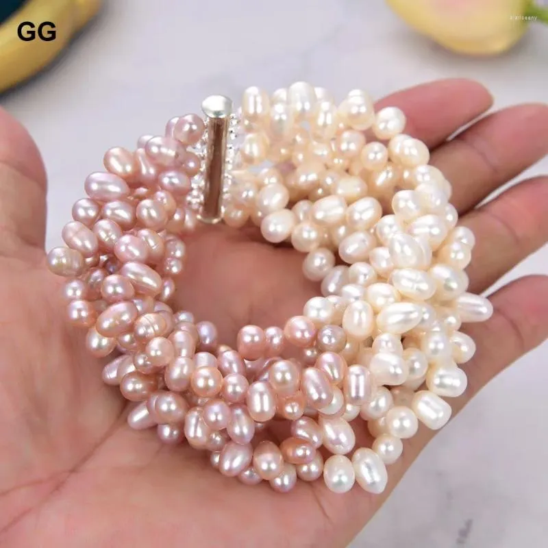 Strand GuaiGuai Jewelry Natural Pearl 5 Strands Multi Color Top-Drilled White Purple Rice Bracelet