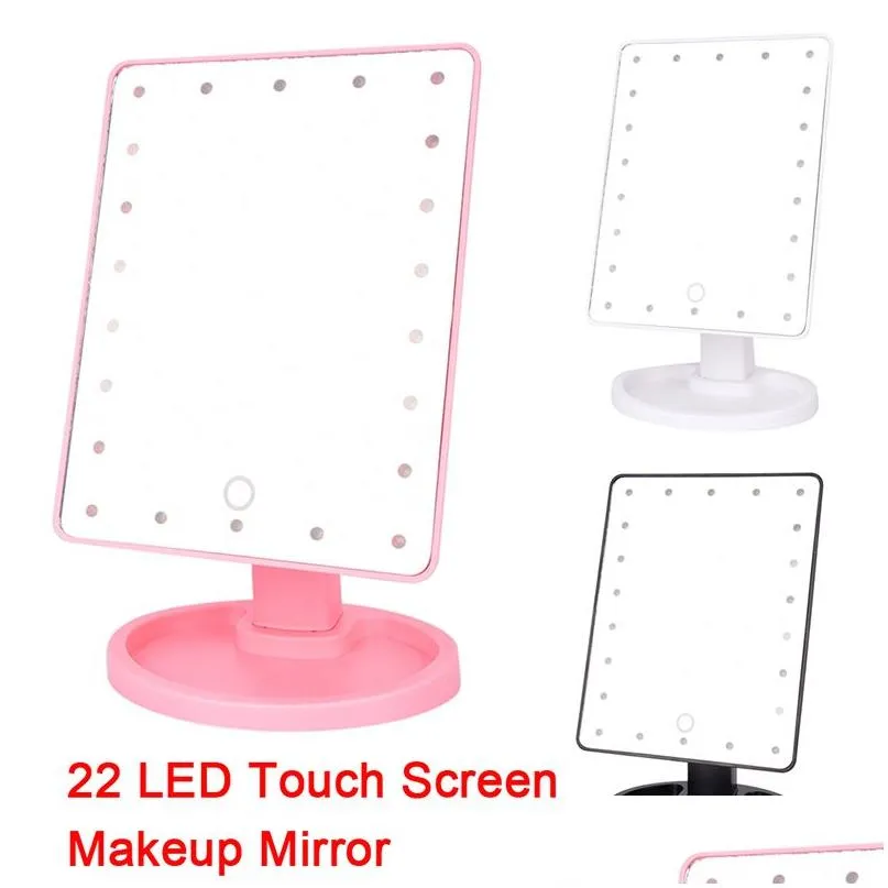 Espejos compactos 22 LED Touch Sn Espejo de maquillaje Luces de vanidad profesionales Salud Belleza Encimera ajustable 180 Gota giratoria Entregar DH8CH