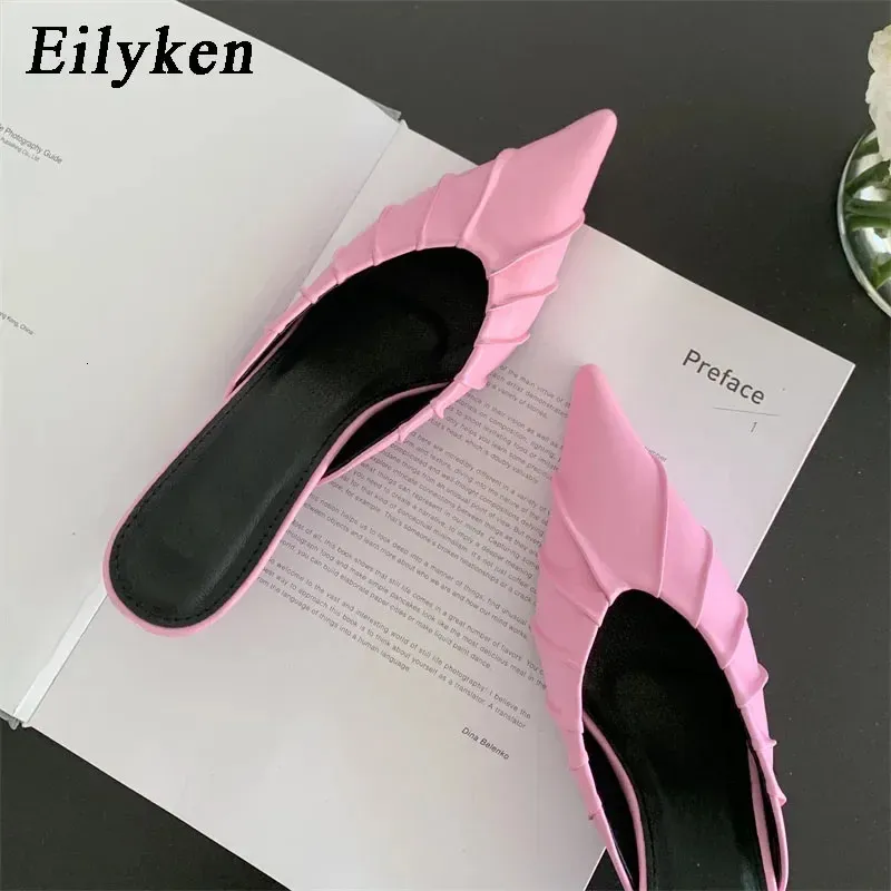 Eilyken Mode Paars Roze Puntschoen Vrouwen Slippers Beknopte Casual Dunne Lage Hakken Dames Muilezels Slides Schoenen 240228