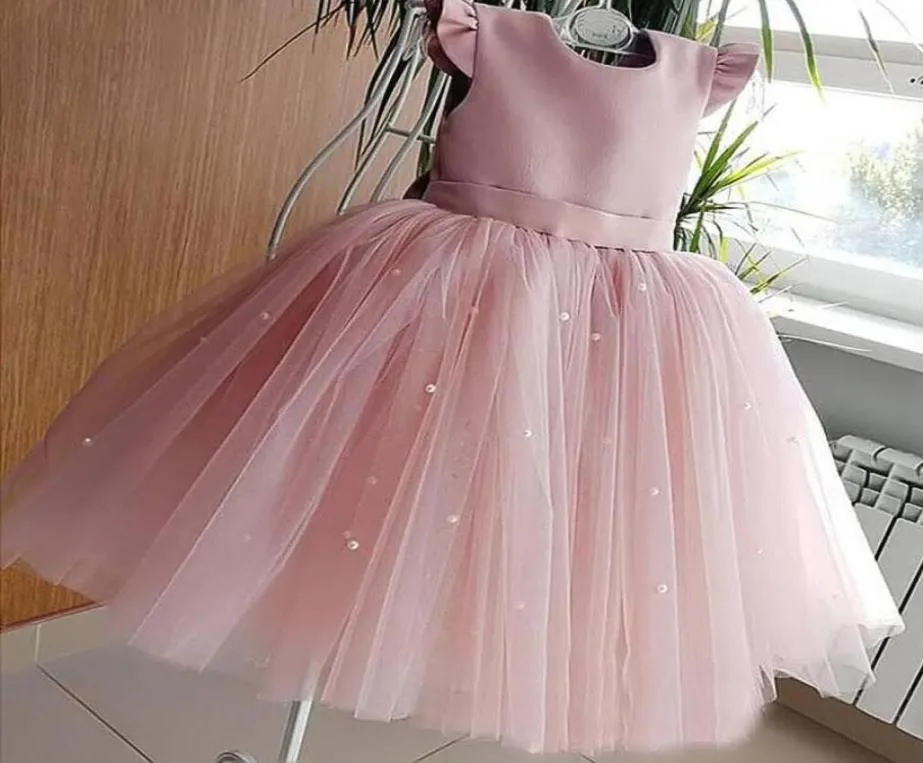 INS Girls encaje falbala mosca manga vestidos de fiesta bebé niños sin espalda arco Vneck gasa tutú princesa vestido Children039s día Clothi6078408