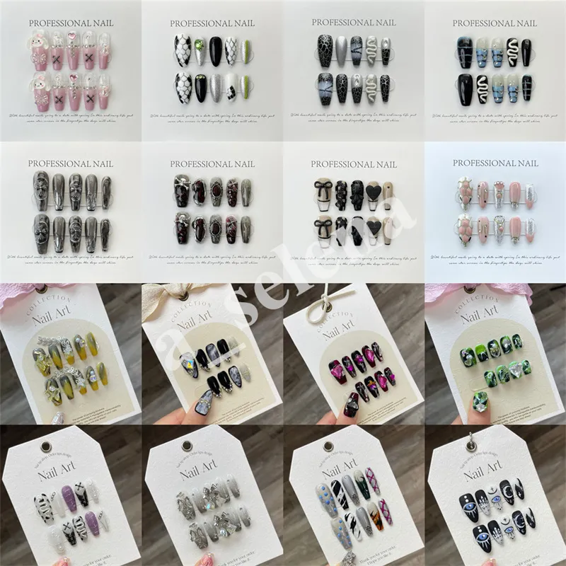 수제 10pcs/set false nails long ballerina french gold 반짝이 가짜 전체 커버 손톱 팁 DIY 분리 가능한 관 xs s m l 크기를 누릅니다.