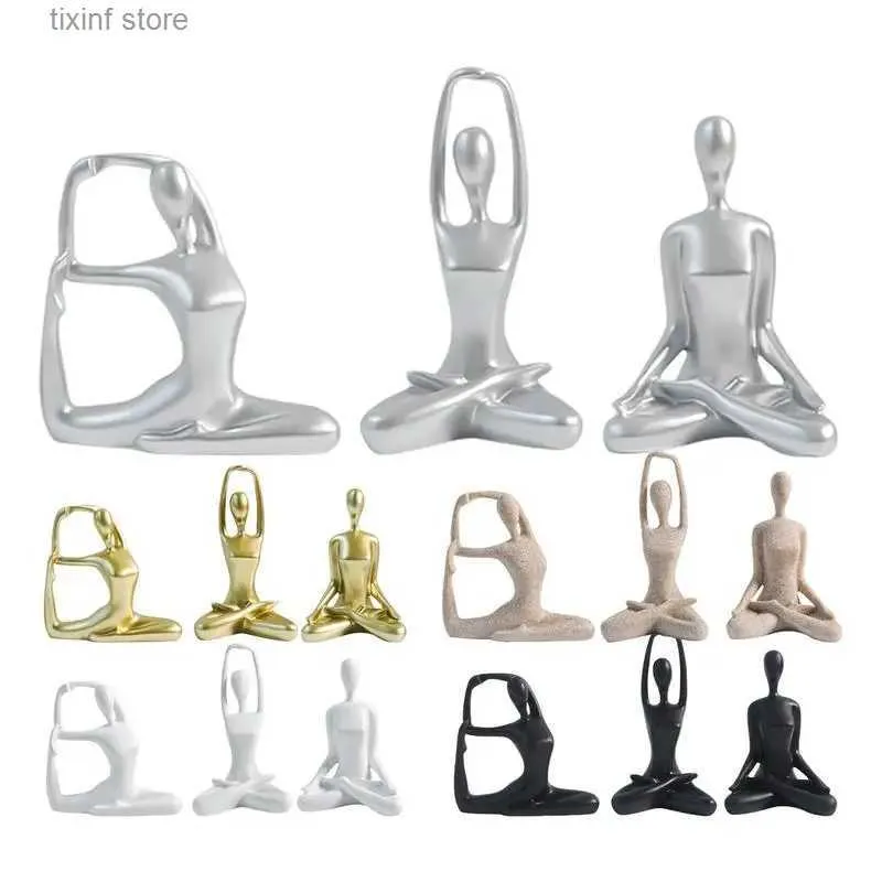 Objets décoratifs Figurines Méditation Yoga Pose Statue Figurine Nordiques Salon Décoration de la Maison Céramique Yoga Figure Décor Maison Bureau Ornements T240309