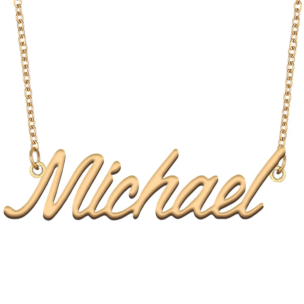 Michael name necklaces pendant Custom Personalized for women girls children best friends Mothers Gifts 18k gold plated Stainless steel