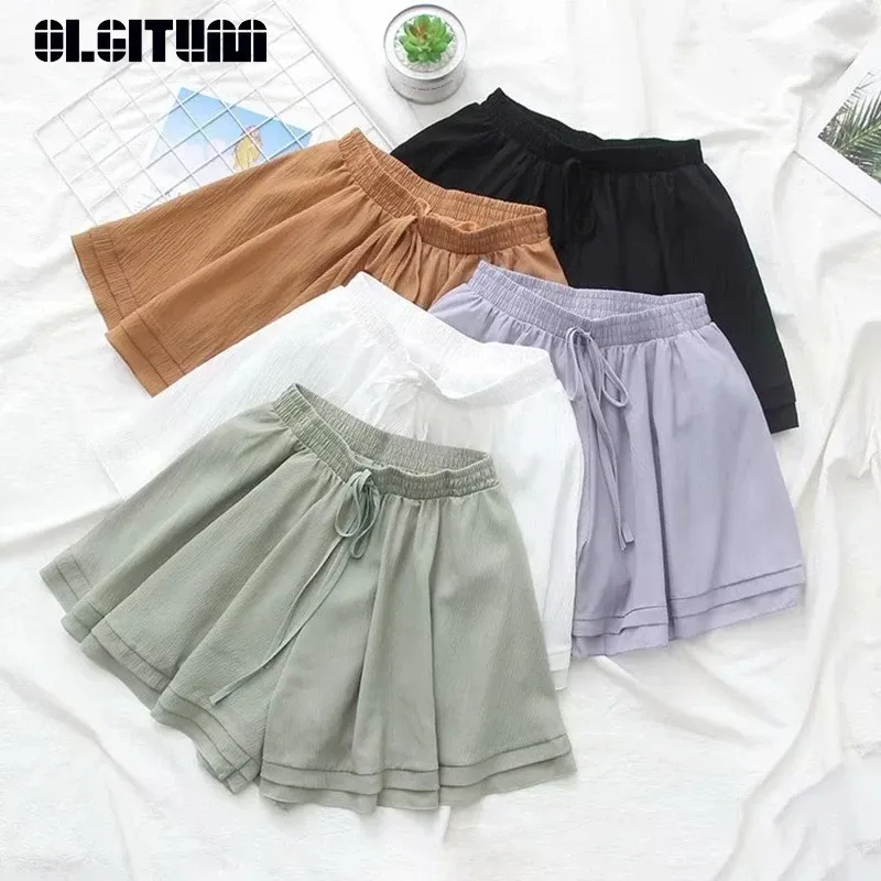 Shorts Summer Chiffon Shorts Skirts for Ladies 2020 Highwaist Versatile Ruffled Loose Wideleg Shorts Women Hot Sale