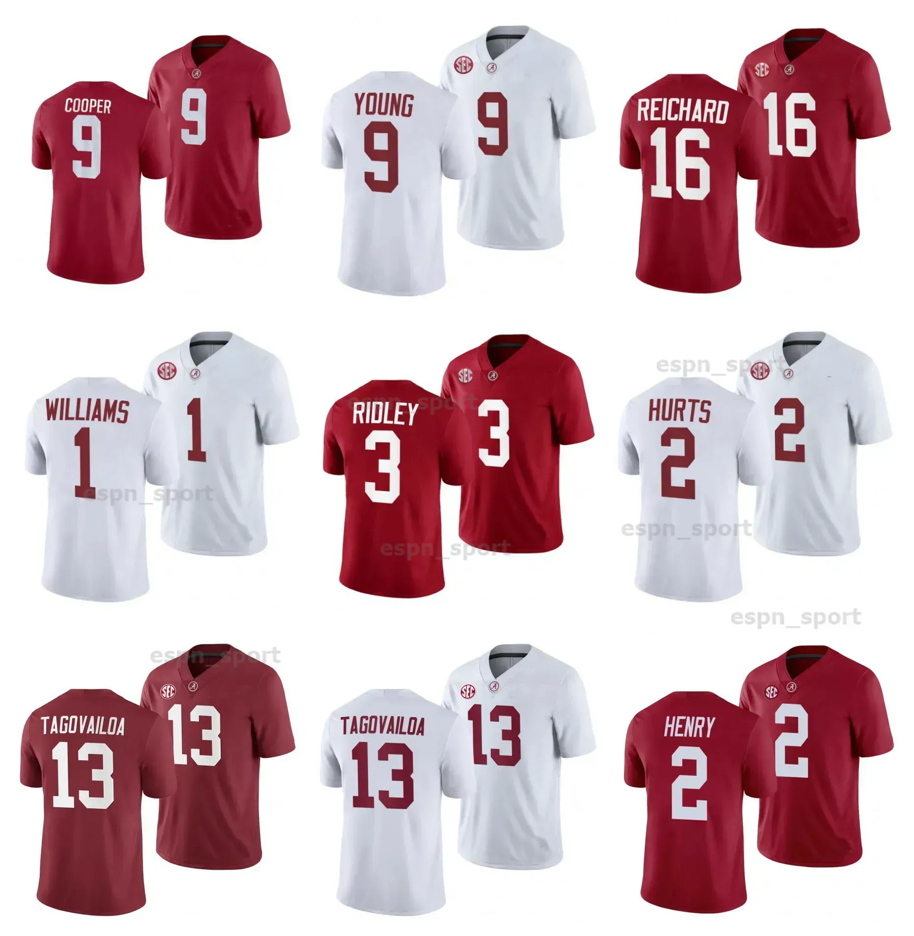 Jersey de fútbol universitario ALA DeVonta Smith Bryce Young Jameson Williams Jalen Hurts Derrick Henry Julio Jones Najee Harris Tagovailoa Tamaño S-4XL