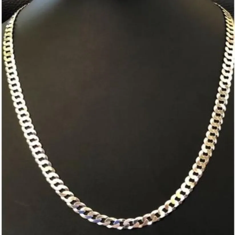 Mäns glänsande 7mm platt trottoarkant Miami Cuban Chain Solid 925 Silver Italy Made245R