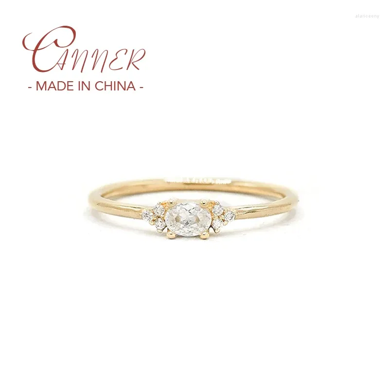 Anéis de cluster Canner 925 Sterling Silver Dedo Sparking Delicado Oval Zircon Anel de Casamento para Casais Amantes de Noivado Jóias Presente