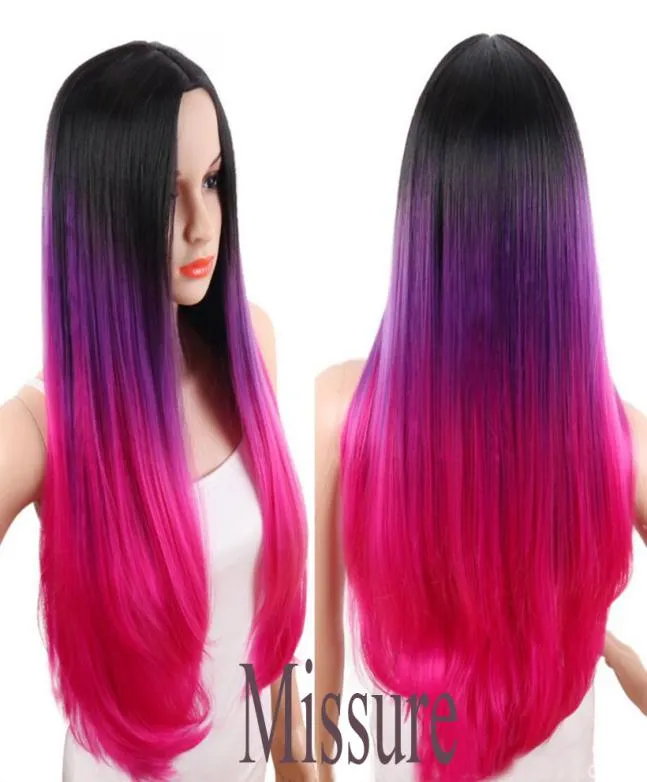 Popular Fashion Pink Ombre Long Straight Women039s Cosplay Hair wig1006700