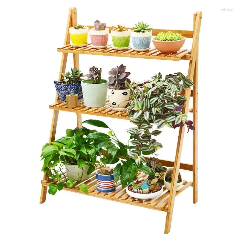 Vases Patio Pelouse Jardin Balcon Organisateur Support De Jardinière 2/3/4 Niveau Pliable Pot De Fleur Présentoir Rack Échelle en Bambou Support De Plante