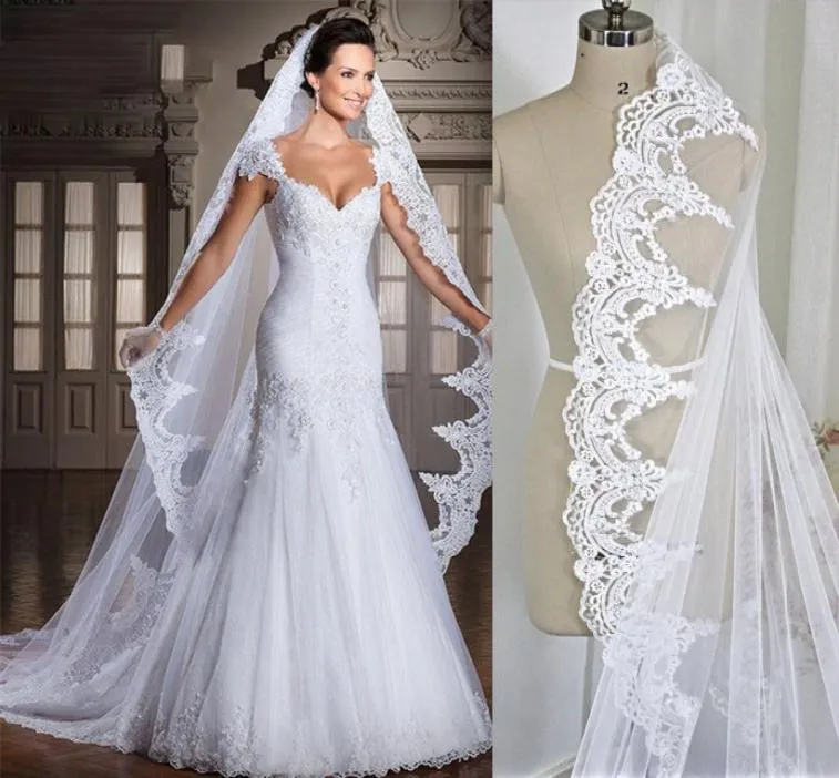 Voile de mariée blanc ivoire pour femmes, 3M, longueur cathédrale, bord en dentelle, Long voile de tête de mariée, accessoires de mariage, velos de novia3458915