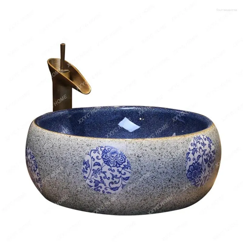 Badrumsfläckkanor keramiska konstbordbassäng antik tvättställ kinesiska runda inter-plattform retro hemvistla el tvätt
