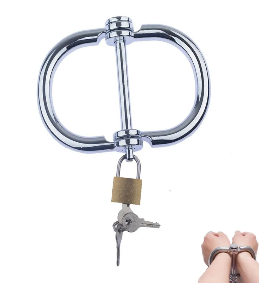 Stainless Steel Handcuffs With Lock BDSM Bondage Restraints Femdom Torture Sexy Toys Fetish Erotic Sex Toy For Couples7541777