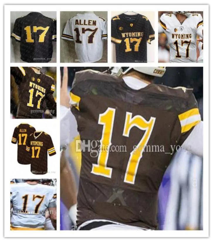 Hommes personnalisés Wyoming 17 Josh Allen College Football marron blanc Stitcehd maillots en gros pas cher S-4XL1589705