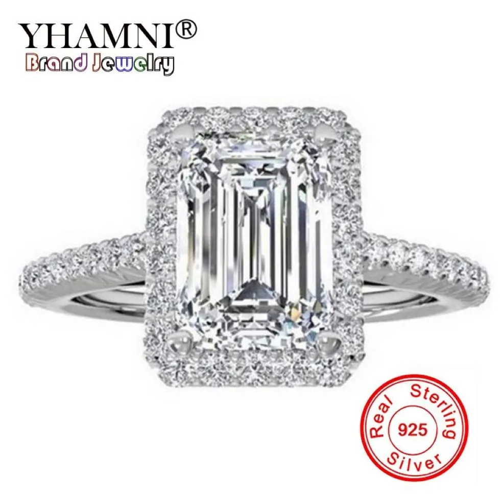 Yhamni Fashion 100% Oryginał Pure Silver 925 Pierścień Luksusowy Big 8 mm 5A 5A Cyrronia Pierścionki zaręczynowe Kryształowa biżuteria dla kobiet ZR999281H