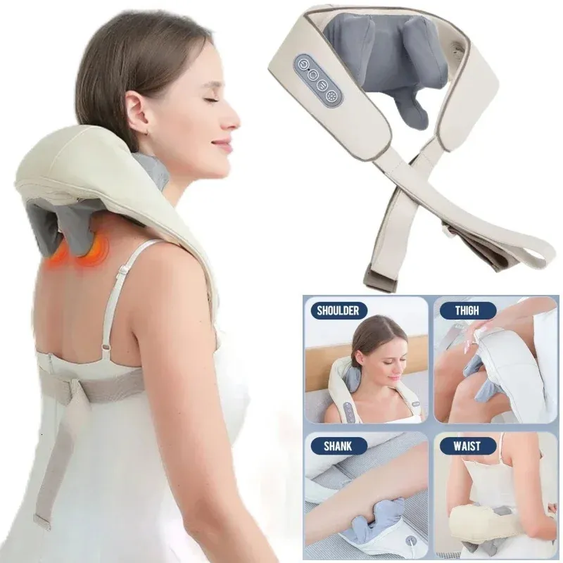 Épaule électrique pétrissage Massage châle automatique cou dos masseur sans fil Muscle trapèze oreiller relaxant 240309