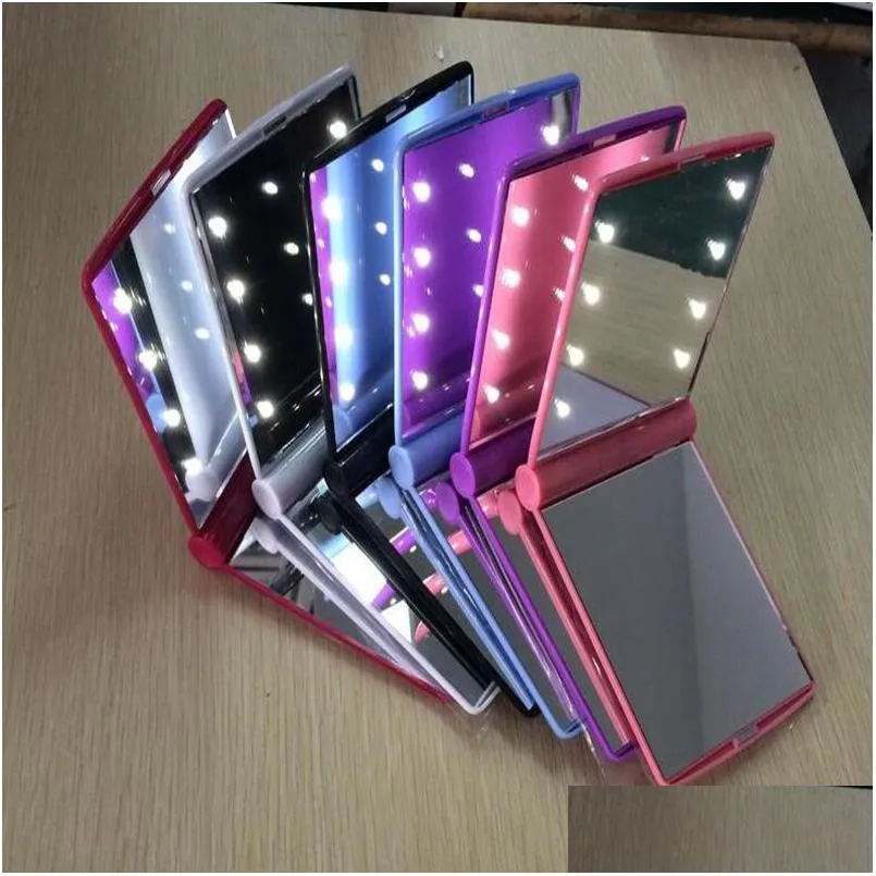 Compact Mirrors Makeup Mirror Led Light Desktop Portable Compact 8 Lights Lighted Travel Make Up Drop Delivery Health Beauty Makeup Ma Dhob2