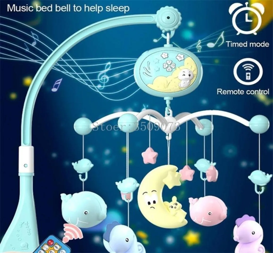 Baby Crib Mobile com controle remoto Caixa de música Night Light Rotate Borning Sleeping Borda