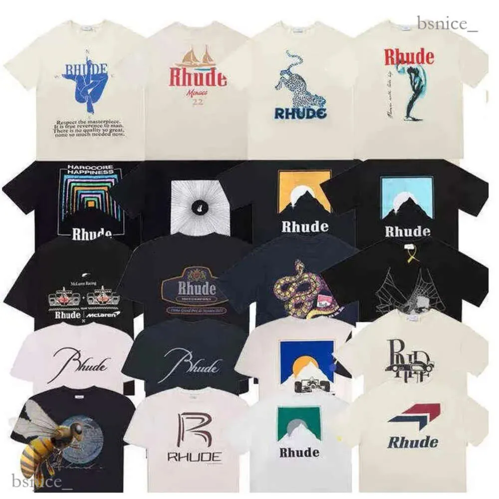 مجموعة الصيف Rhude Tshirt كبيرة الحجم ثقيل زوجين اللباس أعلى جودة جودة تي شيرت 428