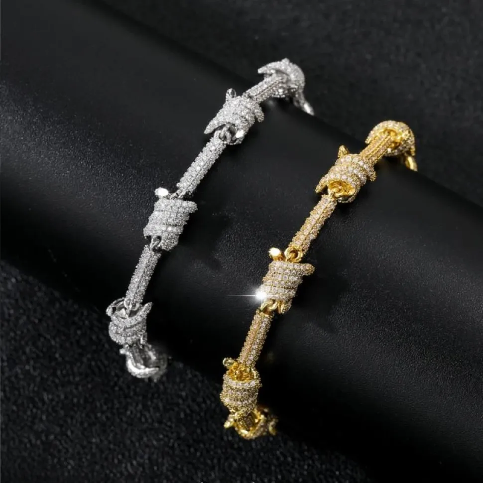 سوار السلك الشائكة شريحة ذهبية اللون المثلجة خارج زركون سلسلة كوبية رابط للنساء رجال الهيب هوب المجوهرات 247r