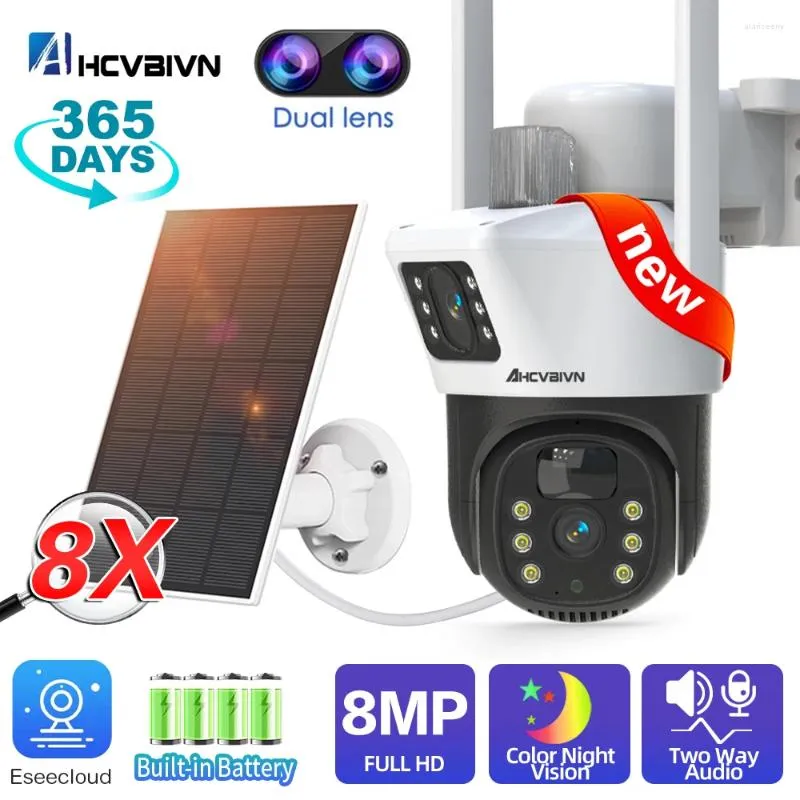 Dual Lens PTZ Solar Camera Screens PIR Human Tracking Outdoor Color NIght WIFI Security CCTV Surveillance IP