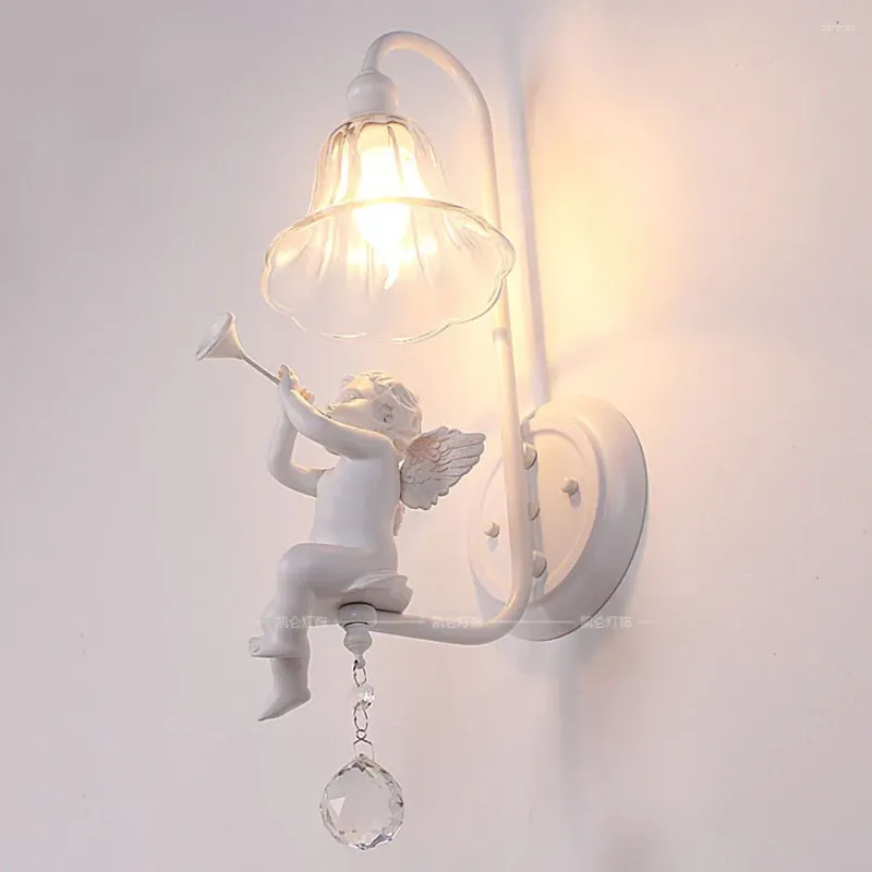 Wall Lamp Bedroom Bedsides Lights Italian Milan White Resin Baby Angel Living Room Crystal Lamps Corridor Hallway Sconces