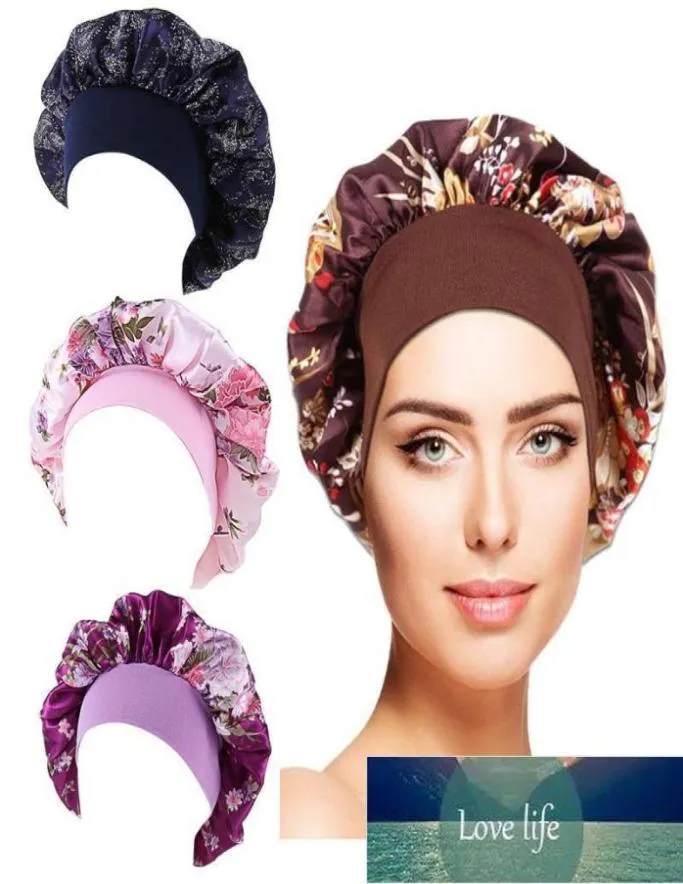 Dusch Caps Women Soft Satin Bonnet Elastic Wide Band Night Sleep Hat Chemo Hair Loss Cover Fashion Head Wrap Curly Springy Factor4792862