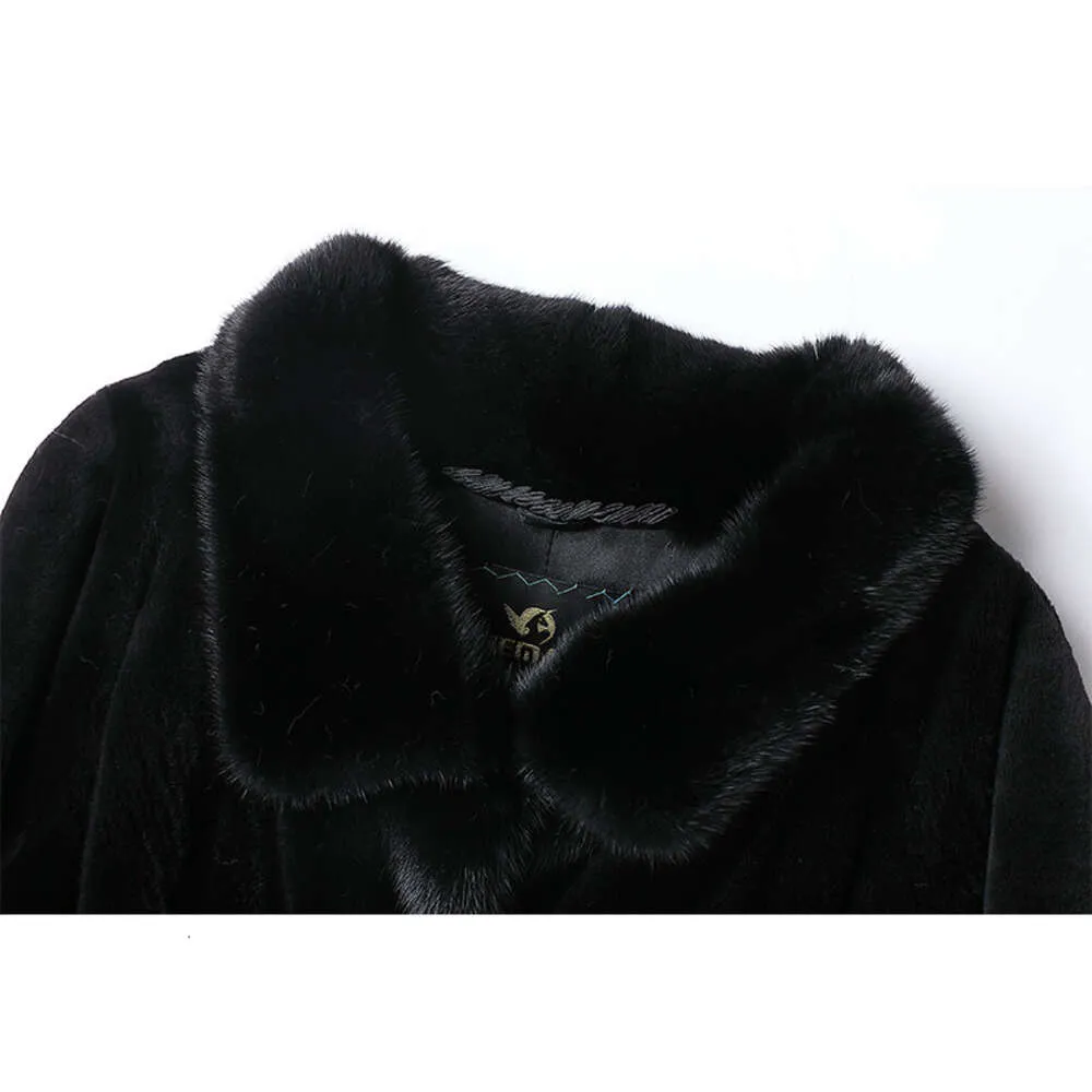 New For Women's Fashion Velvet Whole Mink Fur Coat Medium Length 611278
