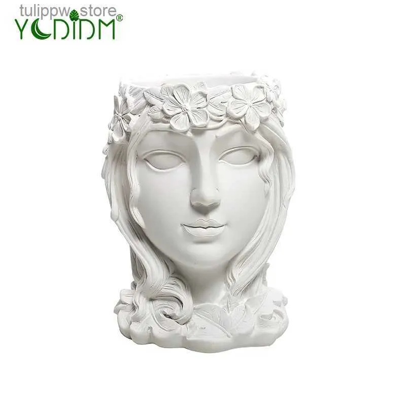 Vases Pot de fleur résine Vase déesse nordique Pot tête femme visage Sculpture Vase décor à la maison accessoires Art ornement table L240309