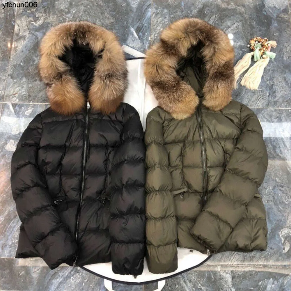 Women Fur Parkas Down Jacket Zipper Closure Pockets Belt Thick Warm Coat Classic Designer Woman Hood Winter Loose Long Outwear {category}