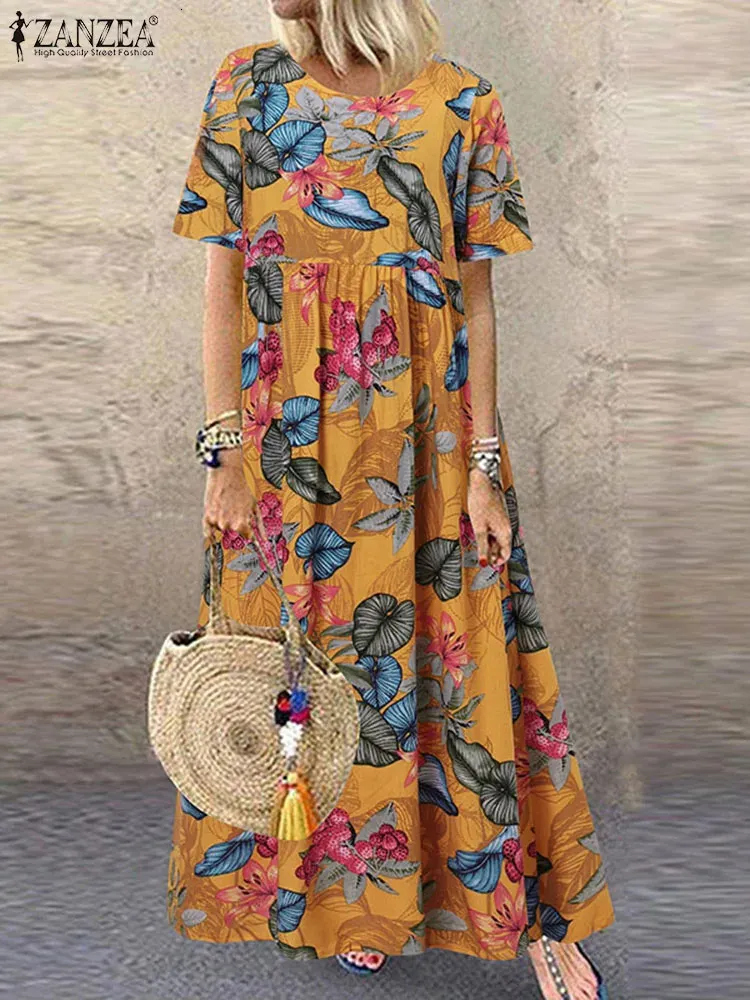 chinese dress ladies ZANZEA Maxi Dresses for Women Cotton Summer Dresses Short Sleeve A Line  Tunic Dresses Loose Oversized Casual Dress with Pockets Beige S :  Amazon.co.uk: Fashion main image 1