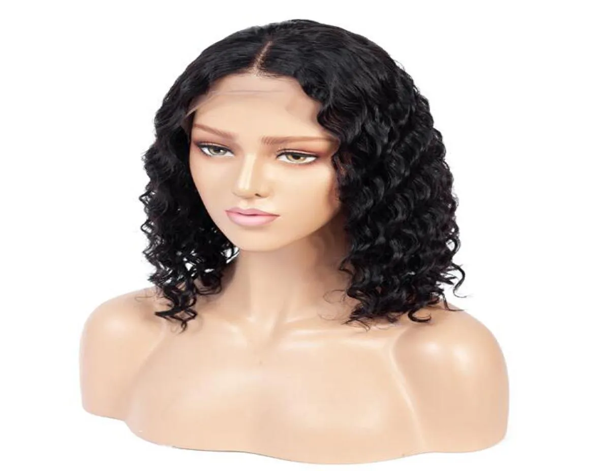 Parrucche Bob per capelli umani anteriori in pizzo a onde profonde Capelli remy brasiliani 13x4 Attaccatura naturale dei capelli Glueless Parrucche Bob anteriori in pizzo ricci corti3928375