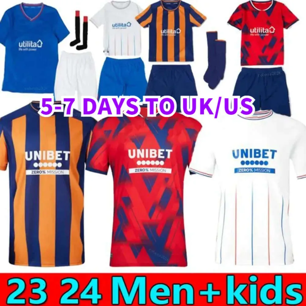 23 24 Glasgow Rangers Futebol Jerseys Home Azul Sakala KENT TAVERNIER MORELOS COLAK Hogan Camisa de futebol Homens Kit Kit Fãs Versão Camiseta