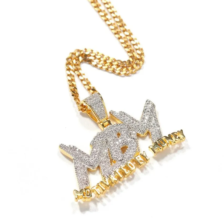 Iced Out Zircon Letter Motivated by Money Pendant Necklace Two Tone Plated Micro Paled Lab Diamond Bling Hip Hop Jewelry Gift207p