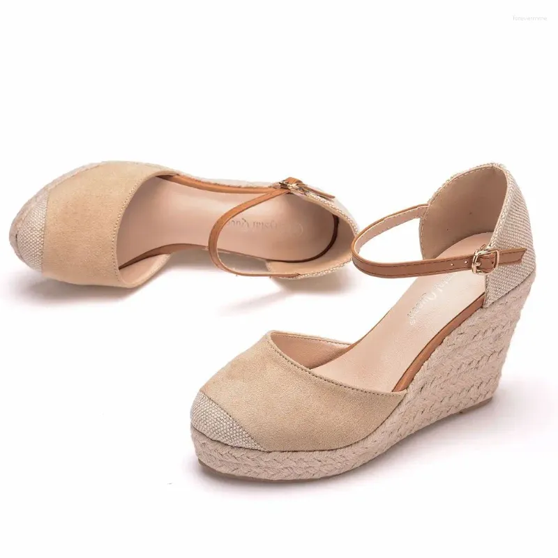 Sandálias Grandes Mulheres 9cm Baotou Plataforma Impermeável Slope Salto Corda Tecido Alto Sapatos Mary Jane